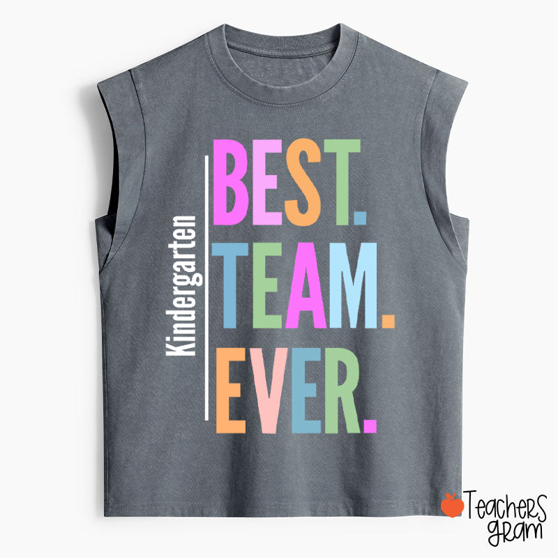 Personalized Neon Color Best Team Ever Teacher Female Washed Tank Top