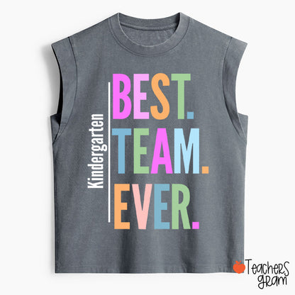 Personalized Neon Color Best Team Ever Teacher Female Washed Tank Top