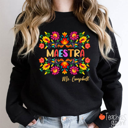 Personalized Name Maestra Teacher Sweatshirt