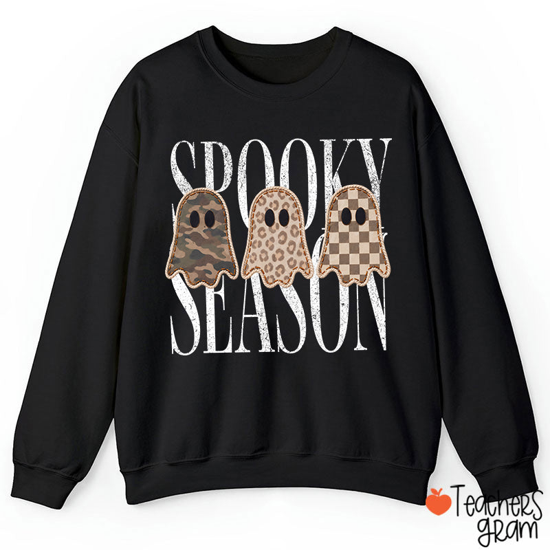 Spooky Season Pattern Ghost Teacher Sweatshirt