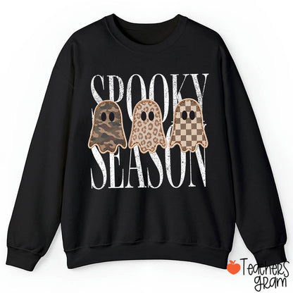 Spooky Season Pattern Ghost Teacher Sweatshirt