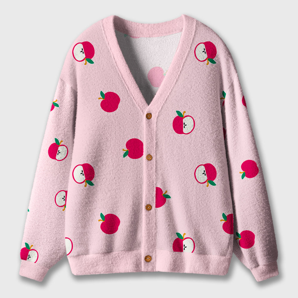 Cute Pink Apple Teacher Ugly Cardigan Sweaters