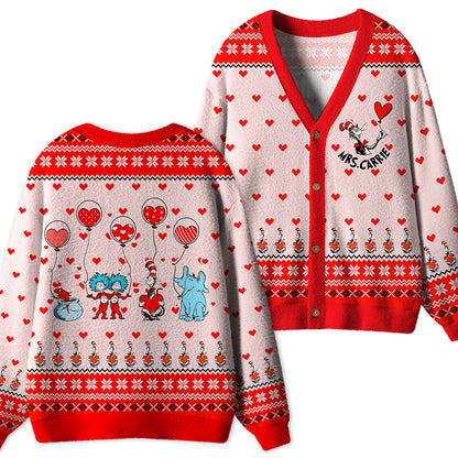 Personalized Name Children's Books Valentine's Day Teacher Ugly Cardigan Sweaters