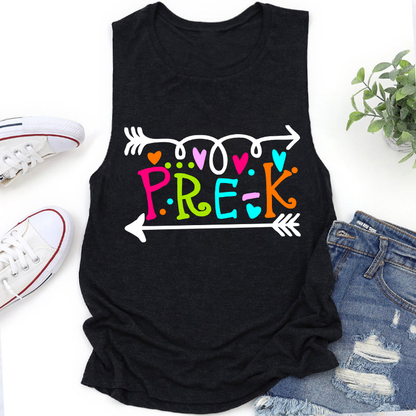 Personalized Grade Curly Font Teacher Tank Top