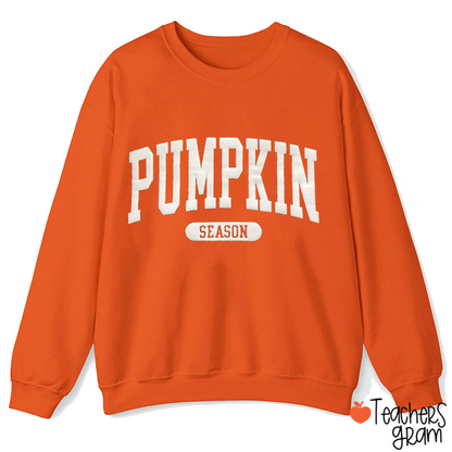 Personalized Retro Varsity Pumpkin Season Text Autumn Teacher Sweatshirt