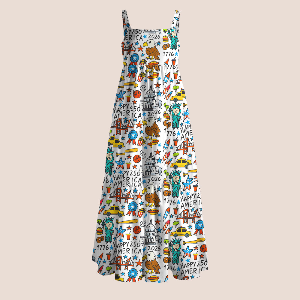 Cartoon American Landmark Teacher Slip Dress