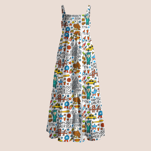 Cartoon American Landmark Teacher Slip Dress