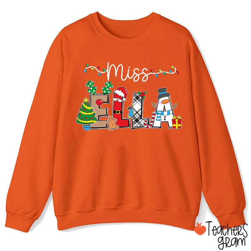 Personalized Name Cute Christmas Elements Teacher Sweatshirt