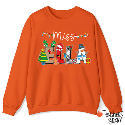 Personalized Name Cute Christmas Elements Teacher Sweatshirt