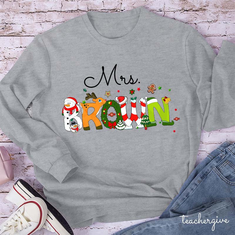 Personalized Christmas Style Teacher Long Sleeve T-Shirt