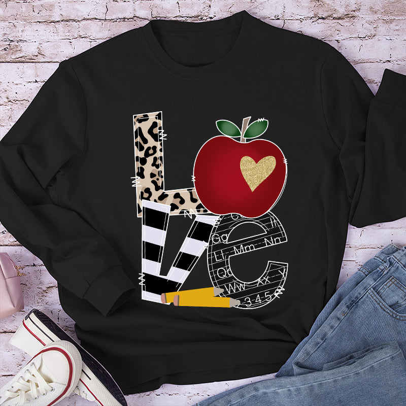 LOVE Shining Apple Different Patterns Teacher Long Sleeve T-Shirt