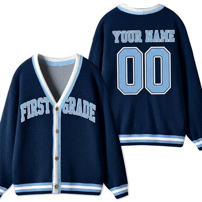 Personalized Grade Name Number V‑Neck Striped Button Teacher Ugly Cardigan Sweaters