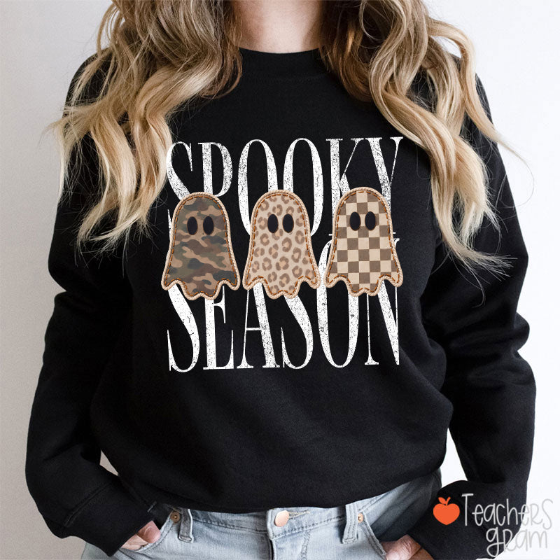 Spooky Season Pattern Ghost Teacher Sweatshirt
