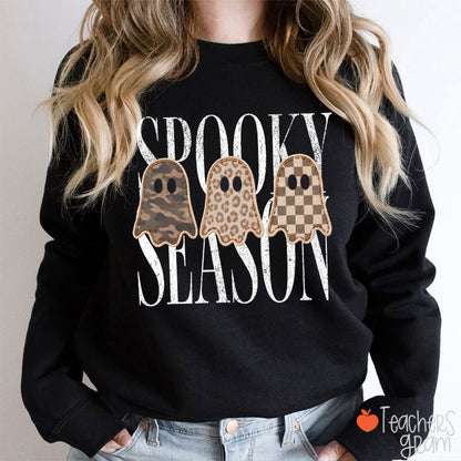 Spooky Season Pattern Ghost Teacher Sweatshirt