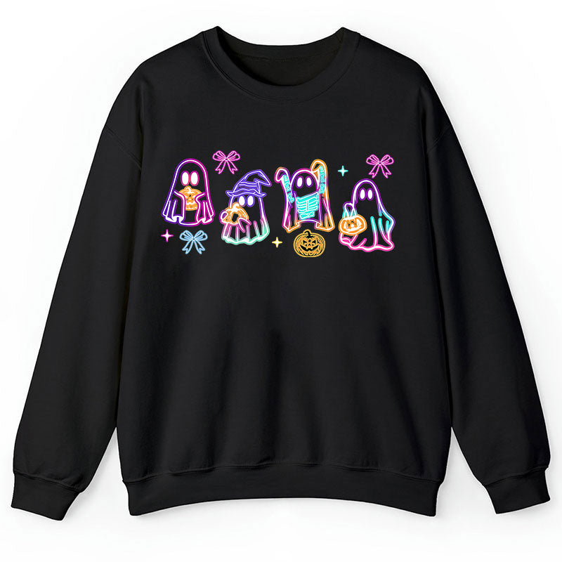 Colorful Neon Ghost Pumpkin Teacher Sweatshirt