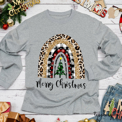 Merry Christmas A Christmas Tree In The Snow Teacher Long Sleeve T-Shirt