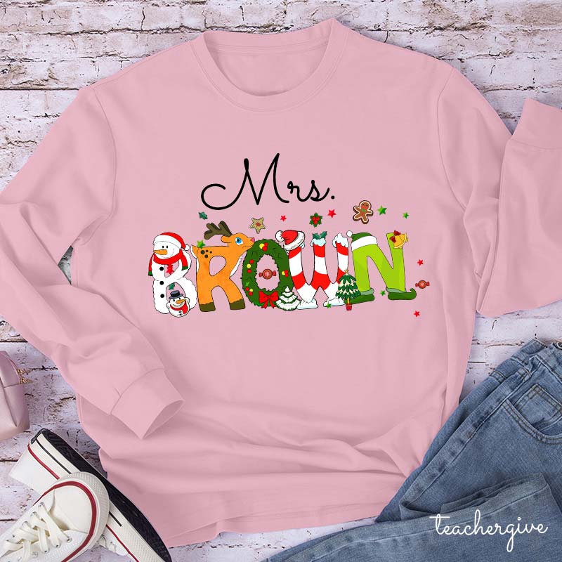 Personalized Christmas Style Teacher Long Sleeve T-Shirt