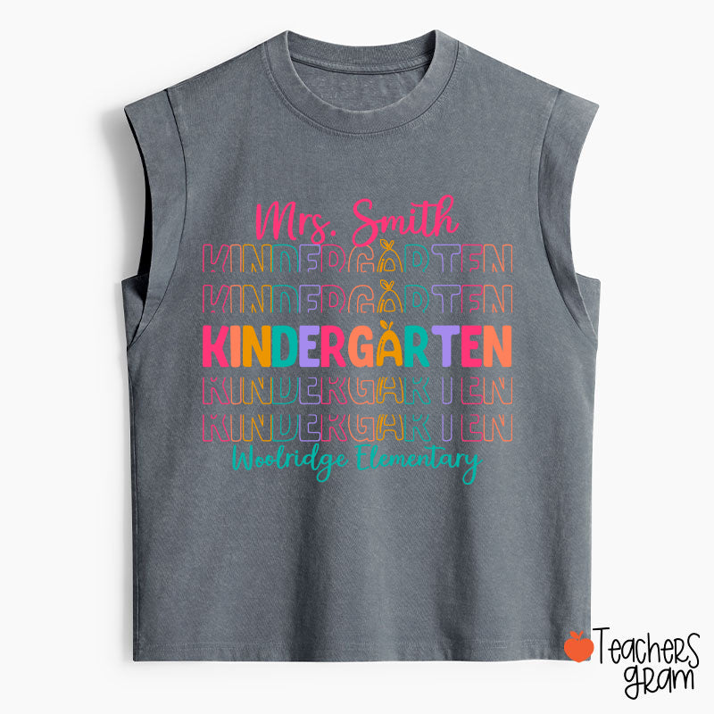 Personalized Colorful Apple Teacher Female Washed Tank Top