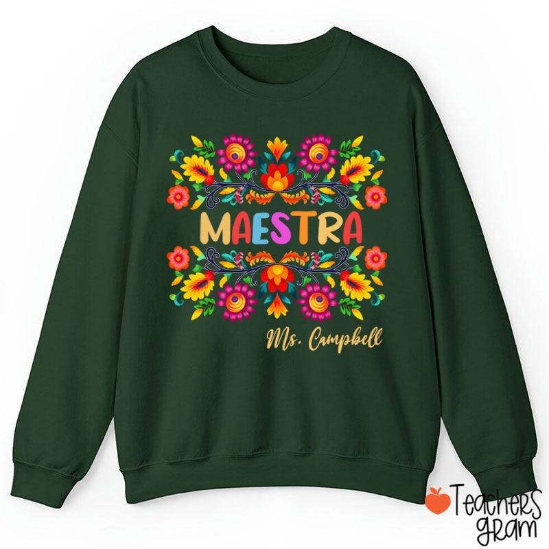Personalized Name Maestra Teacher Sweatshirt