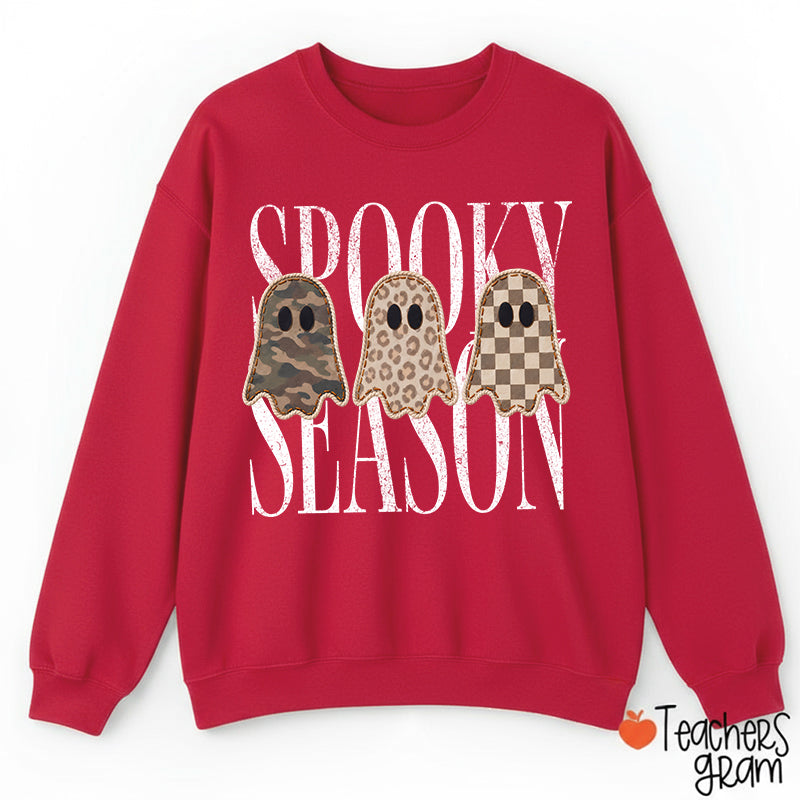 Spooky Season Pattern Ghost Teacher Sweatshirt