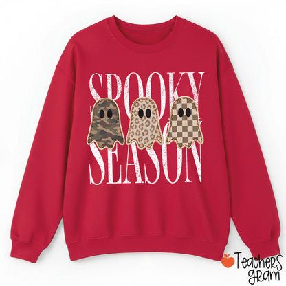 Spooky Season Pattern Ghost Teacher Sweatshirt