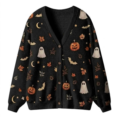 Ghost And Pumpkin Harvest Teacher Ugly Cardigan Sweaters