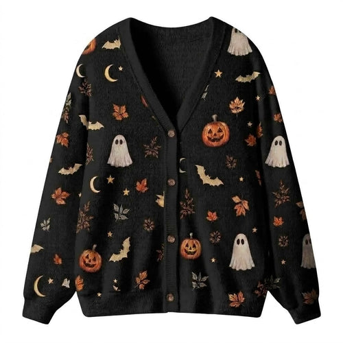 Ghost And Pumpkin Harvest Teacher Ugly Cardigan Sweaters