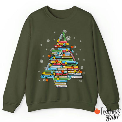 Christmas Books Tree Teacher Sweatshirt