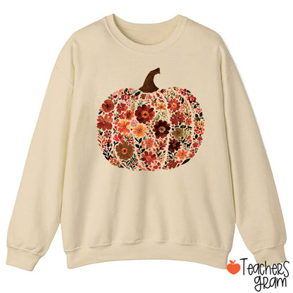 Pumpkin Orange Flowers Grass Teacher Sweatshirt