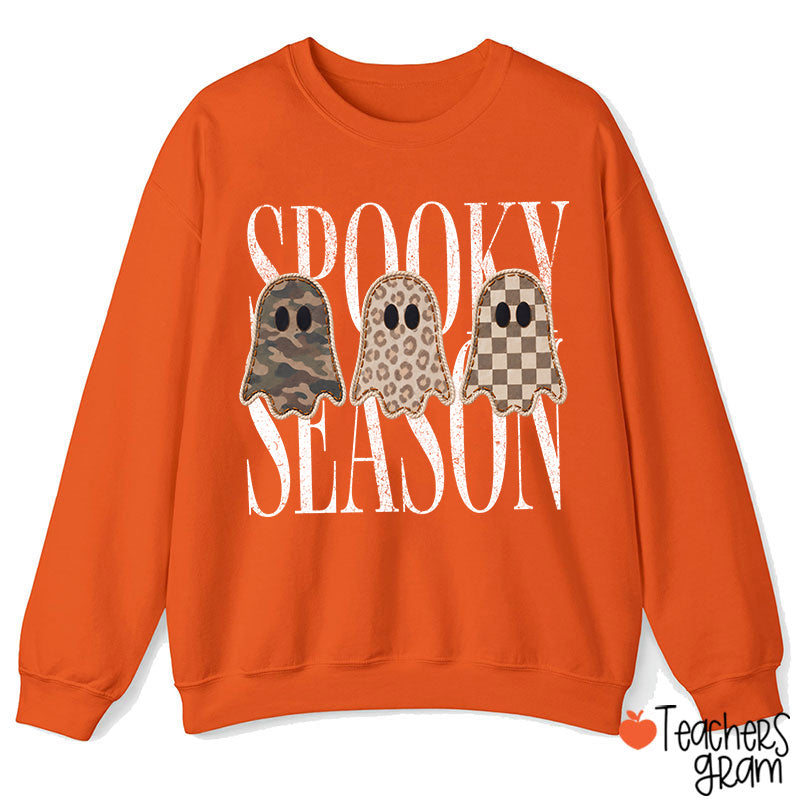 Spooky Season Pattern Ghost Teacher Sweatshirt
