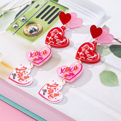 Pink Heart XOXO Teacher Acrylic Earrings