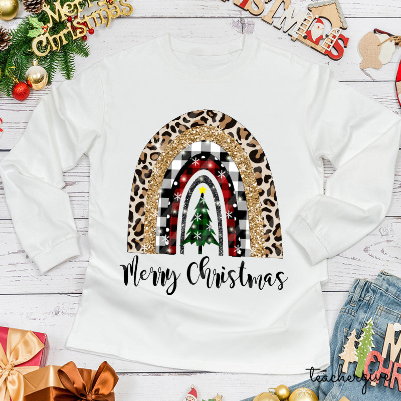 Merry Christmas A Christmas Tree In The Snow Teacher Long Sleeve T-Shirt