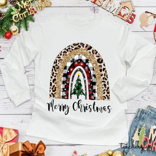 Merry Christmas A Christmas Tree In The Snow Teacher Long Sleeve T-Shirt