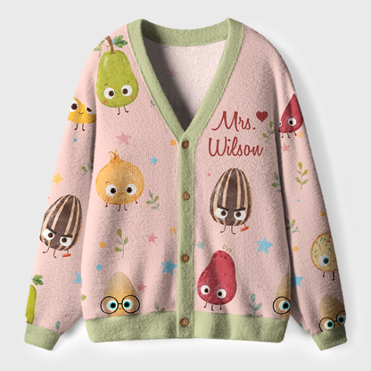 Personalized Name Happy Fruits Teacher Ugly Cardigan Sweaters