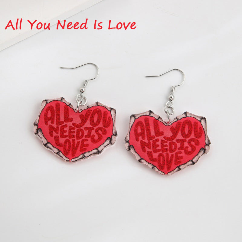 Red Heart Valentine's Day Teacher Acrylic Earrings