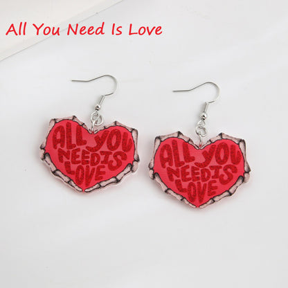 Red Heart Valentine's Day Teacher Acrylic Earrings