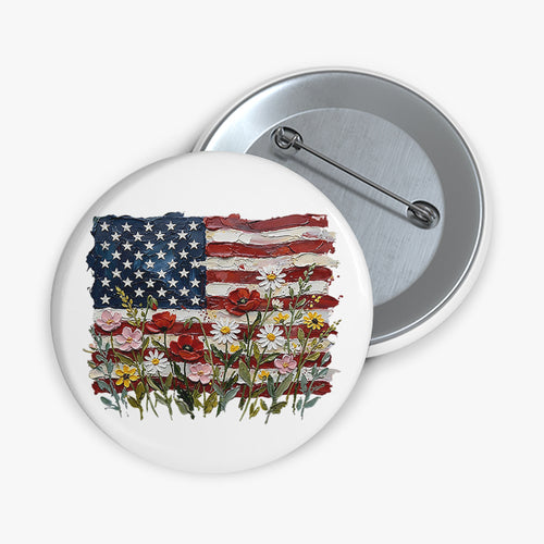 American Flag Floral Teacher Pinback Button