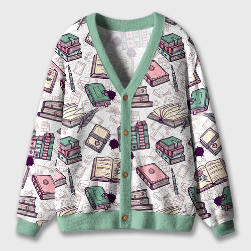Book Feather Fountain Pen Teacher Ugly Cardigan Sweaters