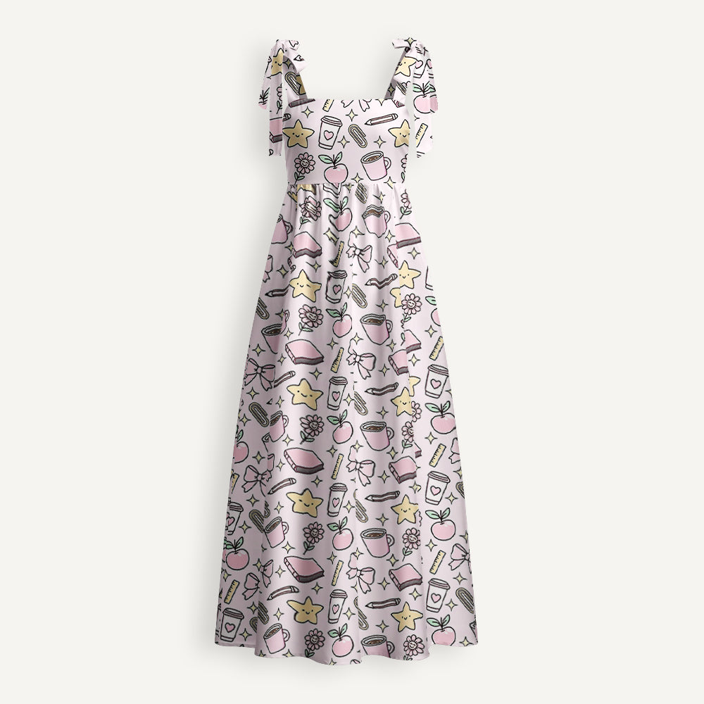 Book Pencil Bow Teacher Tie Shoulder Dress