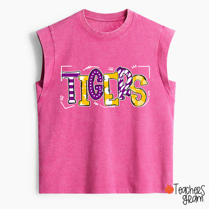 Personalized Mascot Cute Fonts Game Day Teacher Female Washed Tank Top