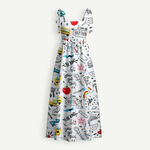 Cartoon Stationery Teacher Tie Shoulder Dress