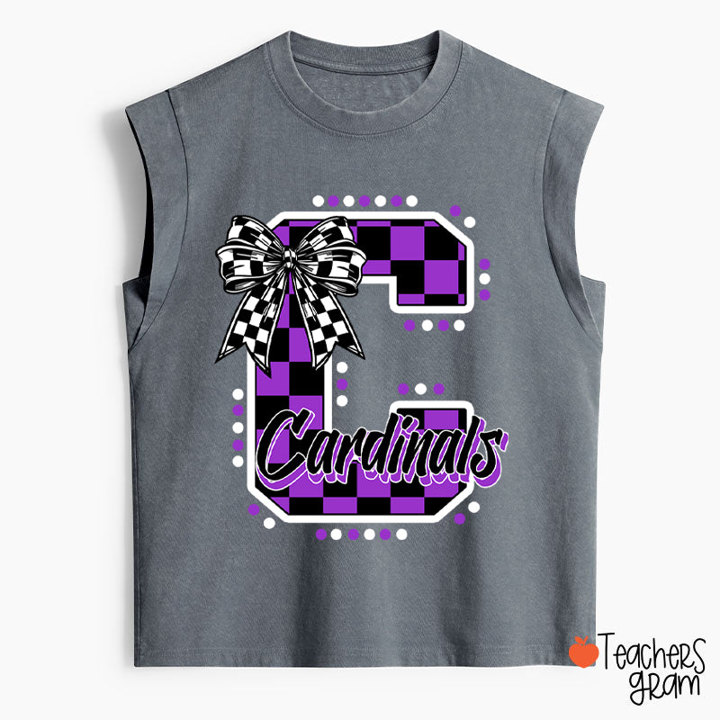 Personalized Mascot Checkered Print Teacher Female Washed Tank Top