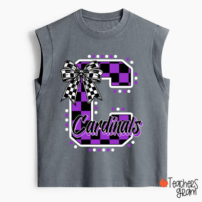 Personalized Mascot Checkered Print Teacher Female Washed Tank Top