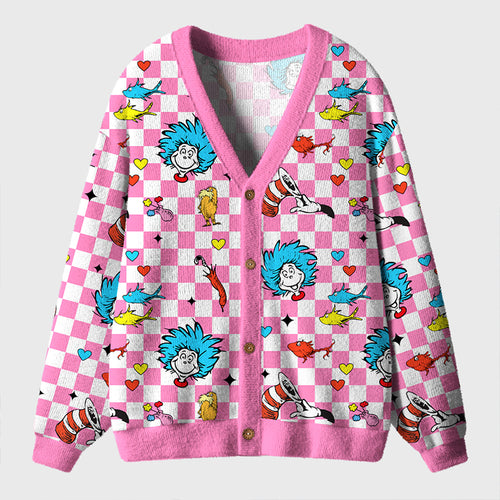 Checkered Book Characters Teacher Ugly Cardigan Sweaters