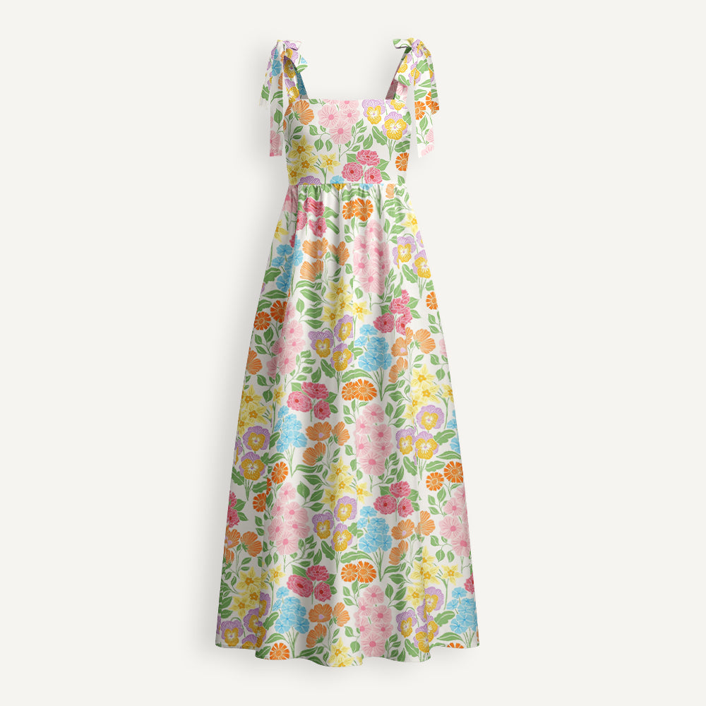 Colorful Blooms Summer Teacher Tie Shoulder Dress