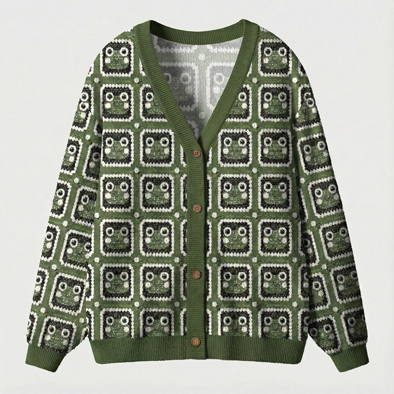 Cute Frog Teacher Ugly Cardigan Sweaters