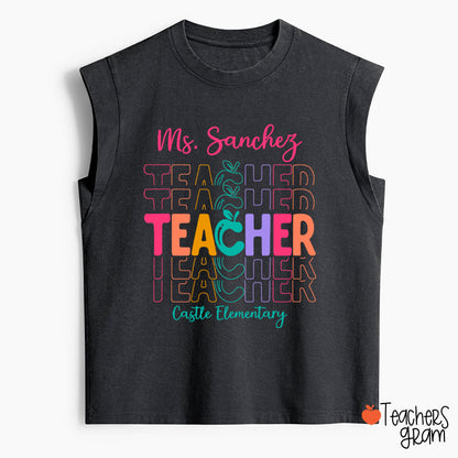Personalized Colorful Apple Teacher Female Washed Tank Top