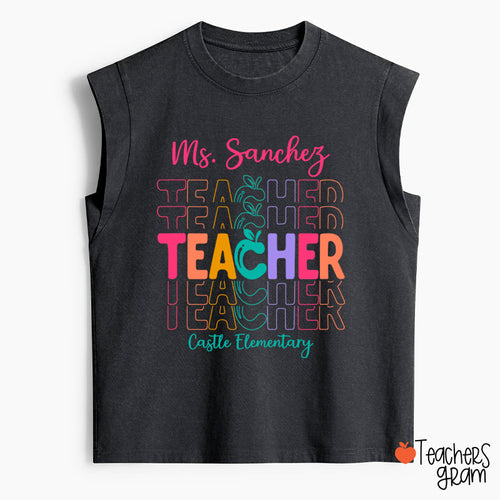 Personalized Colorful Apple Teacher Female Washed Tank Top