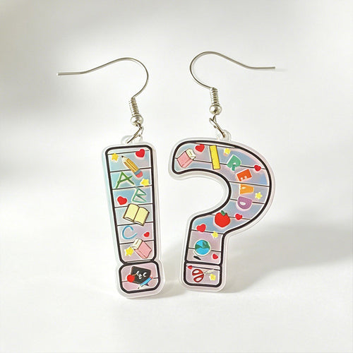 Exclamation Mark And Question Mark Asymmetrical Teacher Acrylic Earrings