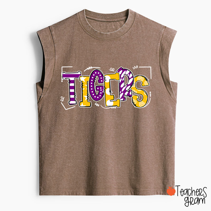 Personalized Mascot Cute Fonts Game Day Teacher Female Washed Tank Top